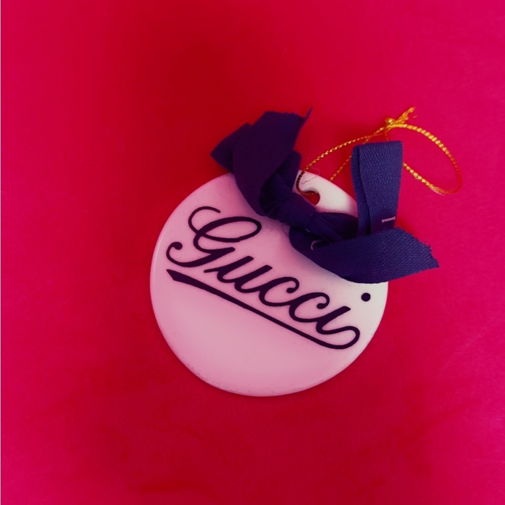 Gucci Pink Ornament with Navy Ribbon